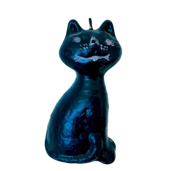 VINTAGE 1990’S HALLOWEEN BLACK CAT HAND PAINTED FOLK ART CANDLE NEW - Picture 1 of 6